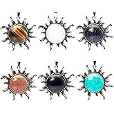 Flemtai 6 Pieces Natural Gemstone Sun Pendant Reiki Energy Healing Crystal for Jewelry Making Necklace Earrings