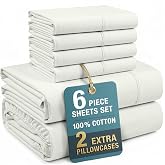 Casa Platino Split King Percale Sheet Set&ndash; 7 Piece 100% Cotton Sheet Set Split King, with 15&rdquo; Deep Pocket Fitted Sheet, Crisp Weave for Cool Cozy Sleep, Soft &amp; Breathable, Everyday Sheets &ndash; Silver