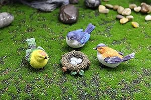 Miniature Bird Decorative Figurines 4 Pcs Mini Animals Resin Bird and Bird's Nest Fairy Garden Miniature Moss Landscape DIY Terrarium Crafts Ornament Accessories for Home Decor