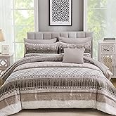 WONGS BEDDING King Size Comforter Set 8 Piece, Texture Striped Bed in a Bag Brown Comforter and Sheet Set, Boho Lightweight Microfiber Bedding Set for All Season (90"×104")