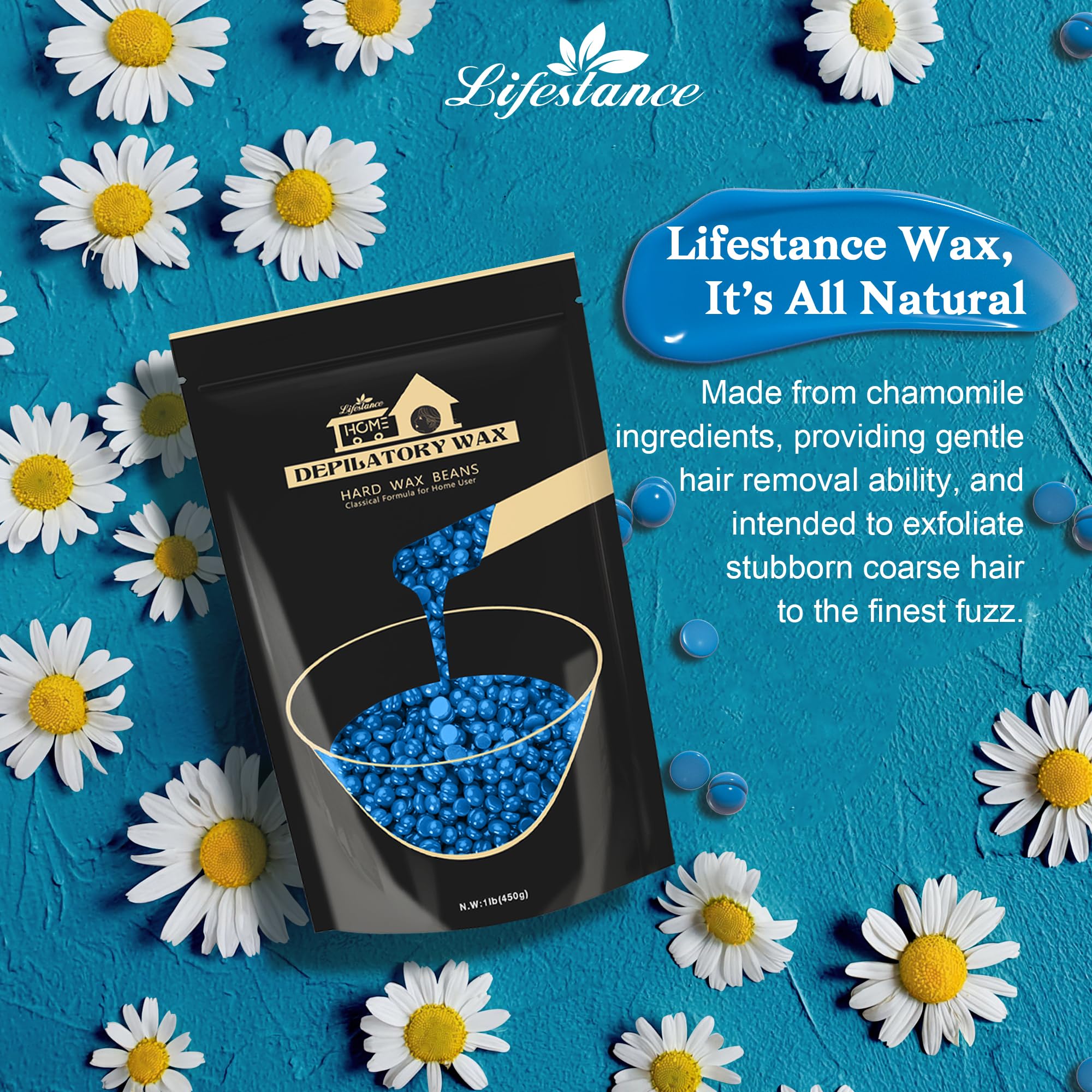 Lifestance Brazilian Bikini Wax Kit - 1lb Pearl Wax Beads for Face, Body, Legs Hair Removal and Wax Warmers (Blue)