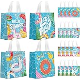 KERINGO 24 PCS Pool Party Favors Gift Bags Summer Beach Swimming Theme Non-Woven Gift Treat Bags with Handles for Summer Pool Party Supplies