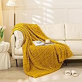 YUSOKI Sherpa Large Throw Blanket Single Layer,Light Weight(1.7lb),370GMS-3D Stylish Design for Gift Home Decor (Mustard Yellow,50"x65")