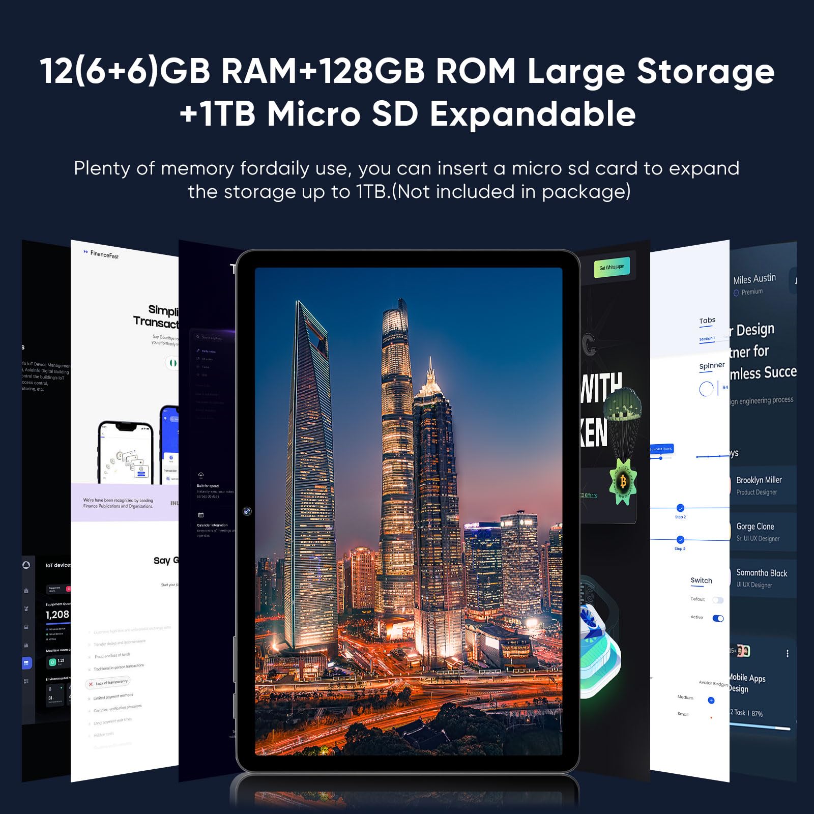 Android 15 Tablet,11 Inch Tablets with Octa Core Processor, 12GB RAM 128GB ROM 1TB Expand, Widevine L1, 8000mAh Battery, 2.4/5Ghz Dual WiFi/GPS/FM, 5/8MP Cameras, Case Included, Black