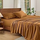 AGGBEERY 100% French Linen Sheets Honey Ginger Queen Size Sheets Set, Breathable and Durable for Hot Sleepers, 4 Pcs Bed Sheets with 16 Inch Deep Pocket - 1 Flat Sheet, 1 Fitted Sheet, 2 Pillowcases