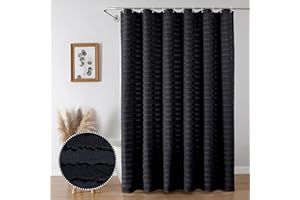 Aiyufeng Boho Black Shower Curtain Set, Modern Farmhouse Fabric Black Shower Curtain Classic Stripe Tufted Textured Cloth Shower Curtain for Bathroom Decor,72" Wx78 L Inches