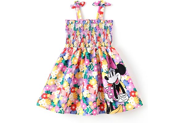 Disney Princess Frozen Elsa Minnie Stitch Toddler Girl Dress Bow Tie Straps Smocked Summer Outfit Birthday Party Clothes 2-9Y