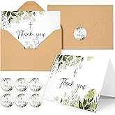 25 Pack Religious Christian Thank You Cards with Envelope & Stickers, Watercolor Greenery Cross Designs 4 x 6in Blank Inside Thank You Card for Wedding, Bulk Baptism, Baby Shower, Communion, Funeral