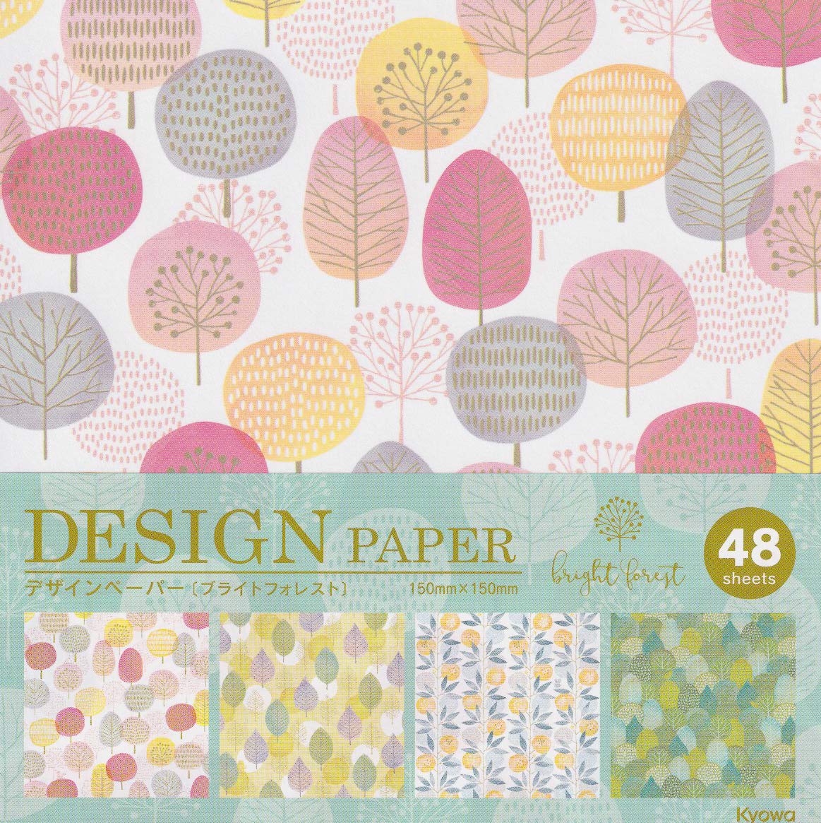 Beautiful Japanese Origami Paper (a.k.a. Chiyogami), Each Contains Four Different Designs, Made in Japan (03.Bright Forest)