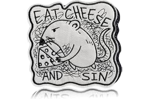 Eat Cheese and Sin Morale Patch – Funny Cartoon Rat 3" Embroidered Patch with Hook & Loop for Backpacks, Hats, Bags, Dog Harn