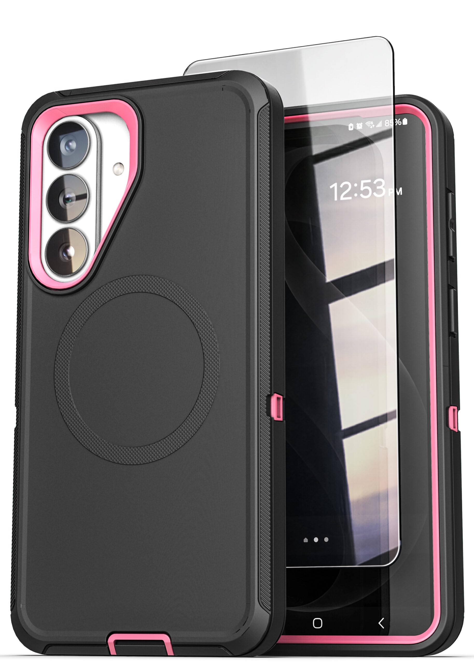 ENCASED for Samsung Galaxy S26 Case, Ranger Series, Magnetic Heavy Duty Military Grade Protection with Screen Protector, Black/Pink