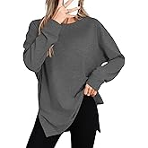 Laughido Women's Long Sleeve Crew Neck Slit Oversized Sweatshirts Pullover Loose Casual Tunic Tops 2025 Fall Clothes