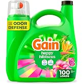Gain Liquid Laundry Detergent, With Odor Defense, Happy Hibiscus Scent, Laundry Soap For HE Washing Machines, 132 fl oz, 100 Loads (Packaging May Vary)