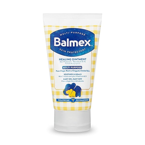 BALMEX MULTI-PURPOSE HEALING OINTMENT & SKIN PROTECTANT FOR DIAPER RASH AND CHAFING, WITH PETROLATUM, 7 MOISTURIZERS AND VITAMINS A&D, PEDIATRICIAN RECOMMENDED AND PARABEN-FREE, 3.5OZ