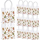 Sweetude 24 Pcs Clear Gift Bags with Handles 6.3 × 5.9 × 2.7 Inches PVC Reusable Totes for Party Favor(Gingerbread)