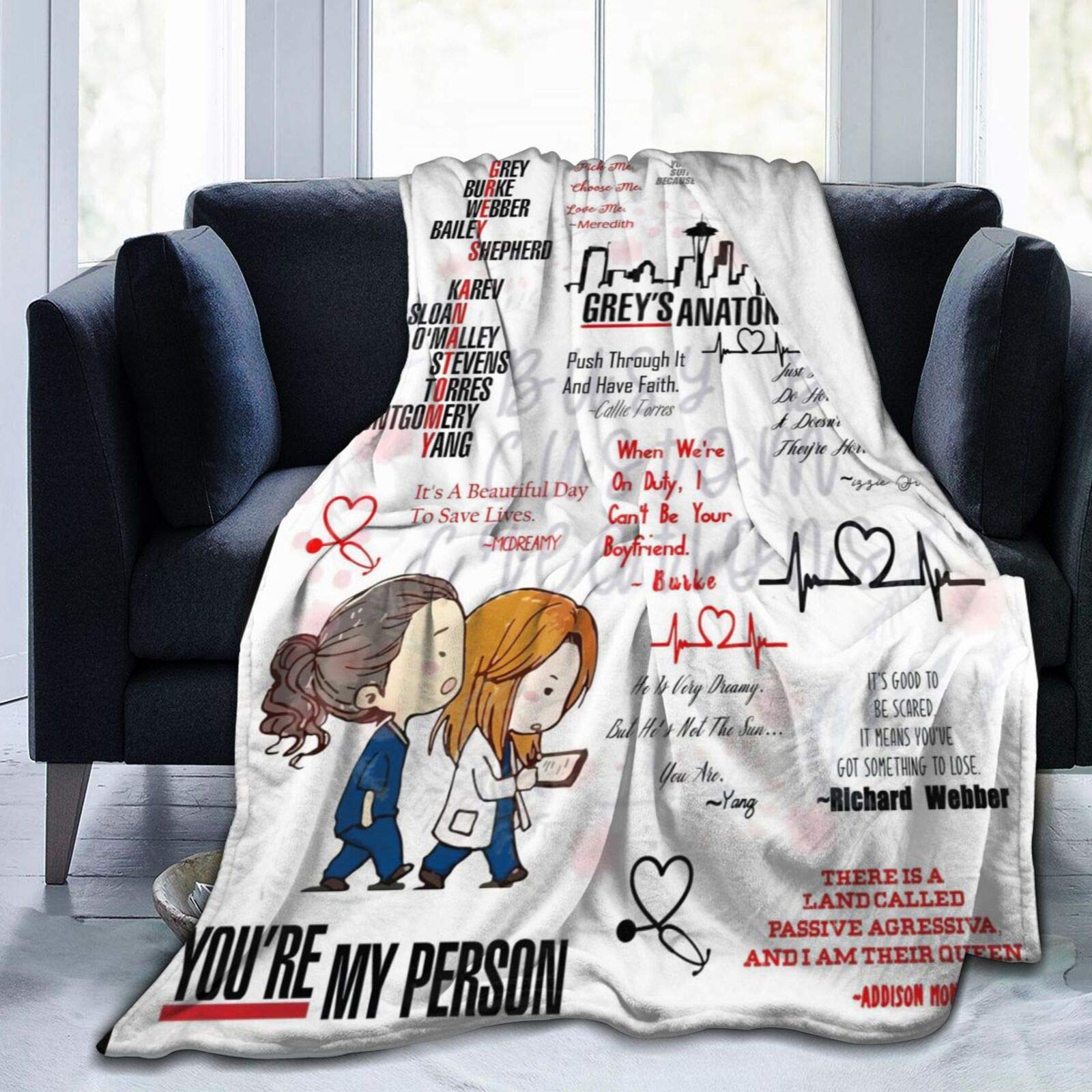Custommixall Grey's Anatomy Blanket Super Soft Fleece Throw Blankets for Bedding Sofa Bedroom Blankets Living Room Decor 50x40 Inch