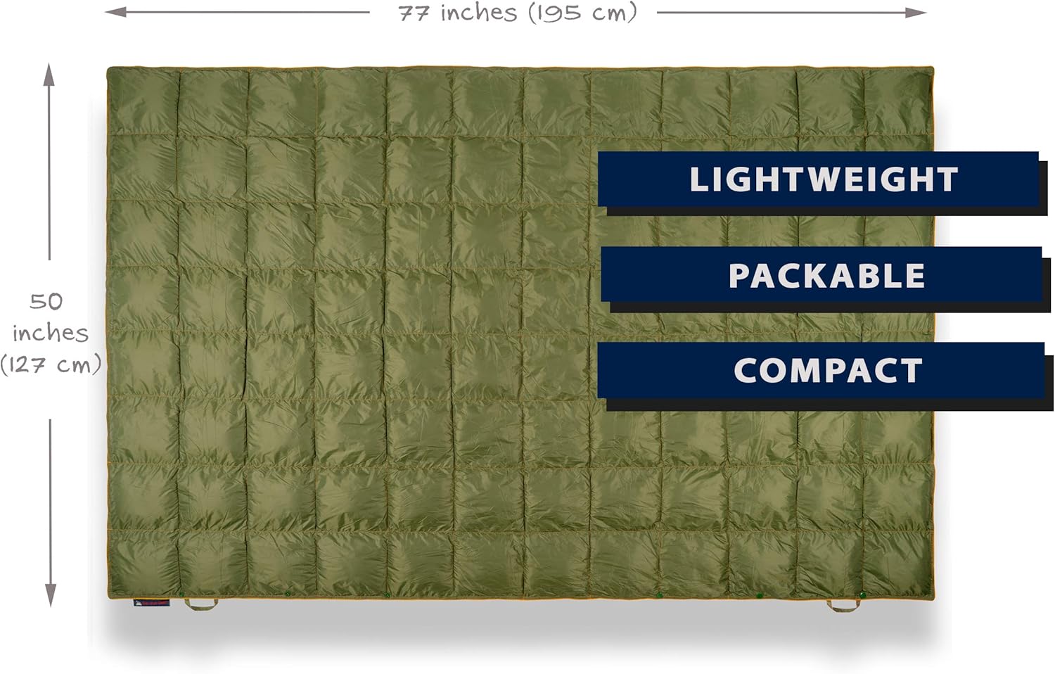 Get Out Gear Double Puffy Camping Blanket - Extra Puffy, Packable, Lightweight and Warm | Ideal for Outdoors, Travel, Stadium, Festivals, Beach, Hammock | Water-Resistant Camp Quilt (Olive/Orange): Kitchen & Dining