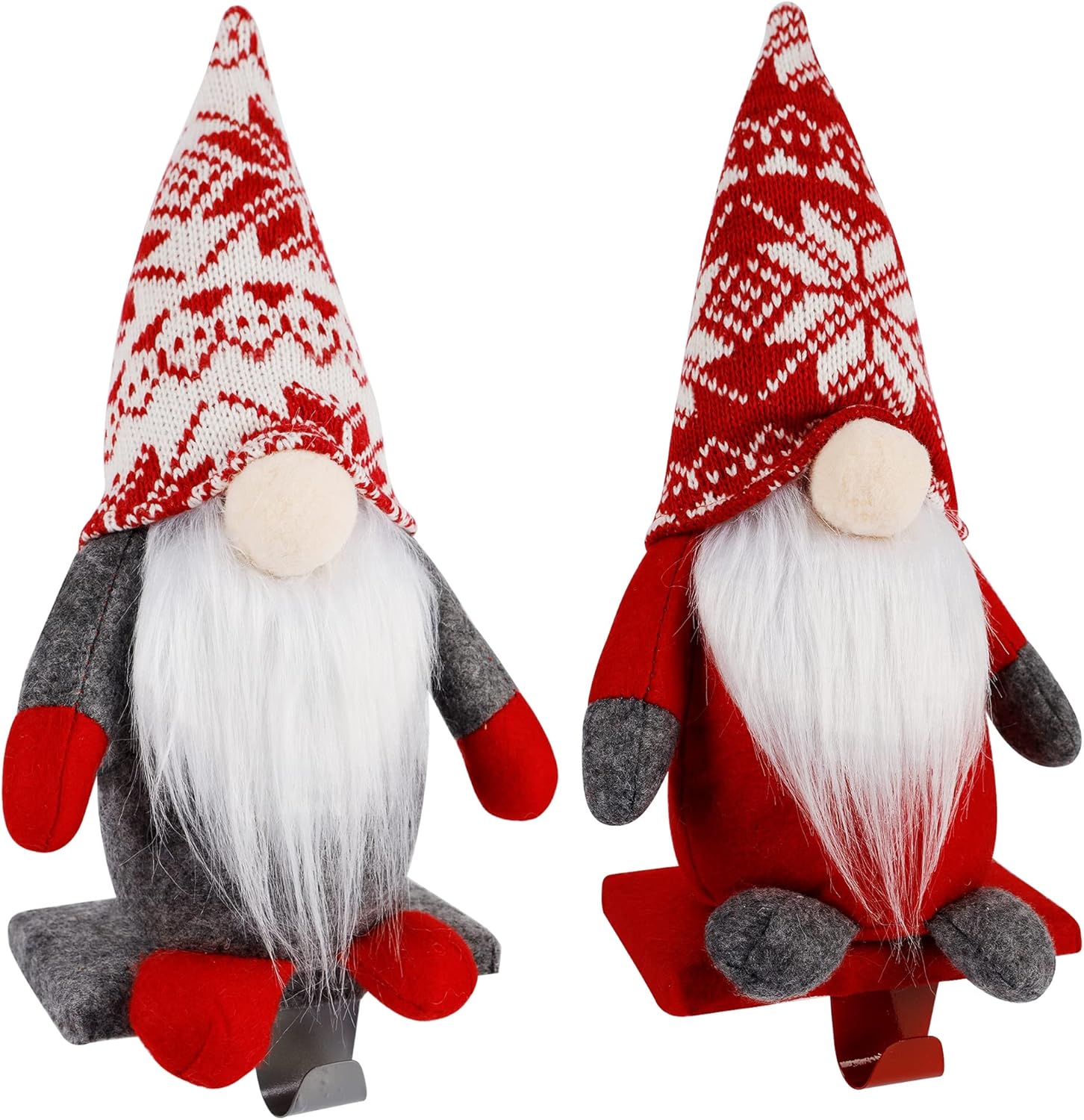 Ornament Hooks - Juegoal 2 Pack Christmas Gnome Stocking Holders, Mantle Xmas Stocking Stand Hangers, Plush Gnome Hanging Hooks for Stockings, Fireplace Hooks Hanger for Christmas Decorations