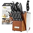 McCook® Knife Sets, German Stainless Steel Kitchen Knives Set with Built-in Sharpener and Wooden Block