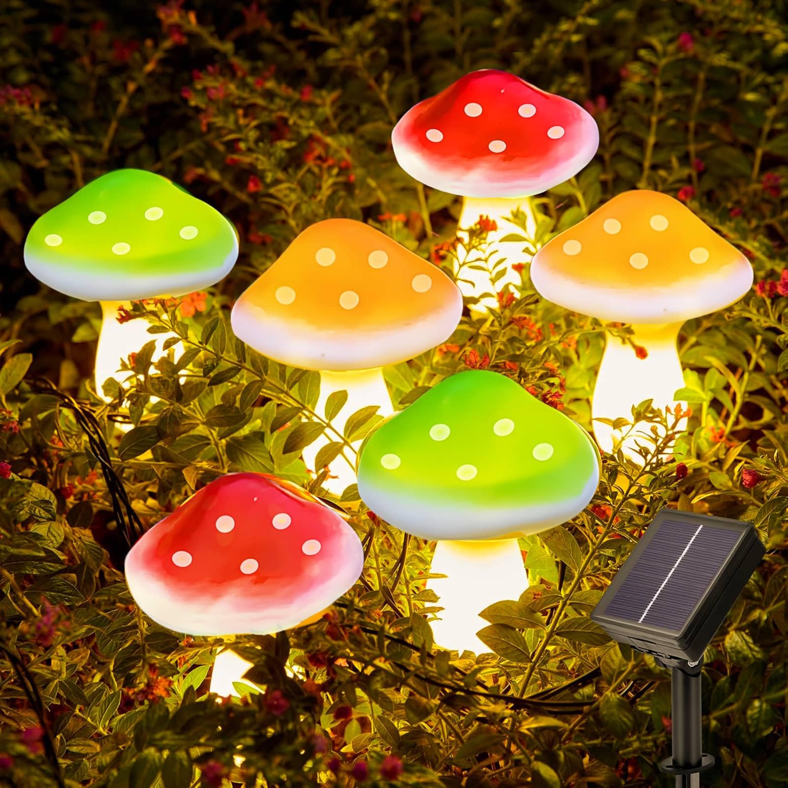 Joycome Solar Garden Ornaments 6 LED Mushroom Solar Lights, Outdoor Waterproof Mushroom Ornaments for Pathway Landscape Fence Lawn Backyard Wedding Party Decorations