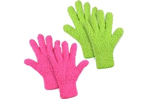 Arwiko 2 Pairs Microfiber Dusting Gloves Dusting Cleaning Gloves Household Cleaning Mittens for Plants, Blinds, Furniture, Ho