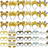 Yunsailing 36 Pcs New Years Eve Party Supplies 2026 Happy New Years Glasses and 2026 Black and Gold Headbands Tiara for Happy NewYear Eve Decorations Party Favors Gift