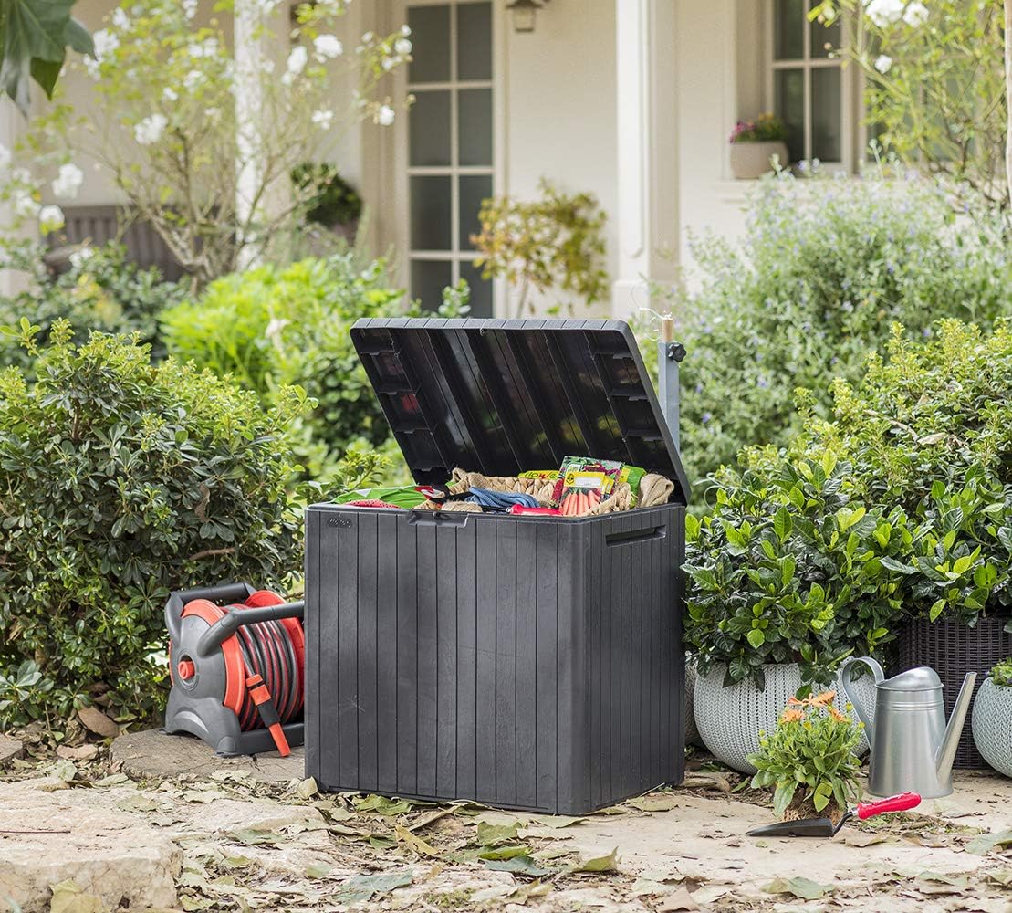 Keter City 30 Gallon Resin Deck Box for Patio Furniture, Pool Accessories, and Storage for Outdoor Toys, Brown : Garden & Outdoor
