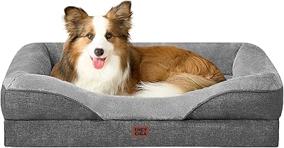 EHEYCIGA Orthopädisches Hundebett Mittelgroße Hunde, 91x68x17.5cm, Memory Foam Waschbar und Wasserdicht Hundekorb mit 4 Rändern, Hundesofa Hundecouch rutschfest, Grau