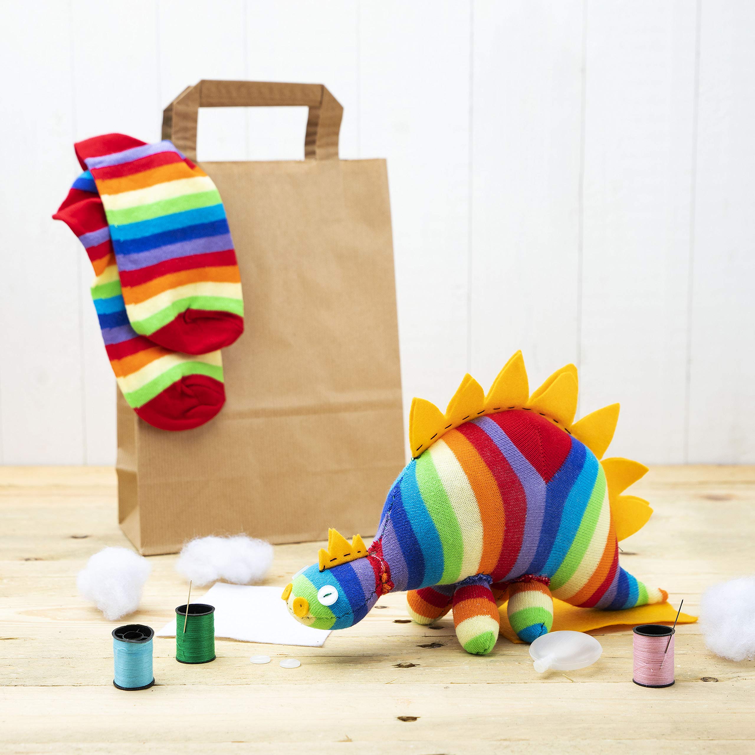 Sock Stegosaurus Craft Kit - Complete Sewing kit to Create Your own Dinosaur