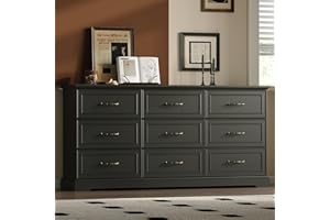 XIXINI Farmhouse 9 Drawers Dresser for Bedroom, 63" Wide Modern Chest of Drawers with Deep Drawers & Bar Handles, Rustic Wood Dresser TV Stand, Wooden Closet Storage Organizer for Living Room, Hallway, Black