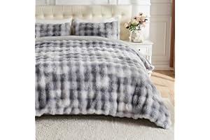 Lotus Karen Fluffy Comforter Cover Set-Rabbit Fluff Faux Fur Duvet Cover Queen Size,Tie-Dye Gray White Plush Fuzzy Furry Bedding Sets 3Pieces(1 Duvet Cover & 2 Pillow Shams),Zipper Closure