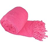 Home Soft Things Pink Throw Blanket Knitted Tweed Throw 50'' x 60'', Camellia Rose, Super Soft Cozy Warm Comfortable Breathable Throw for Living Room Chair Couch Bed Sofa Bedroom Home Décor