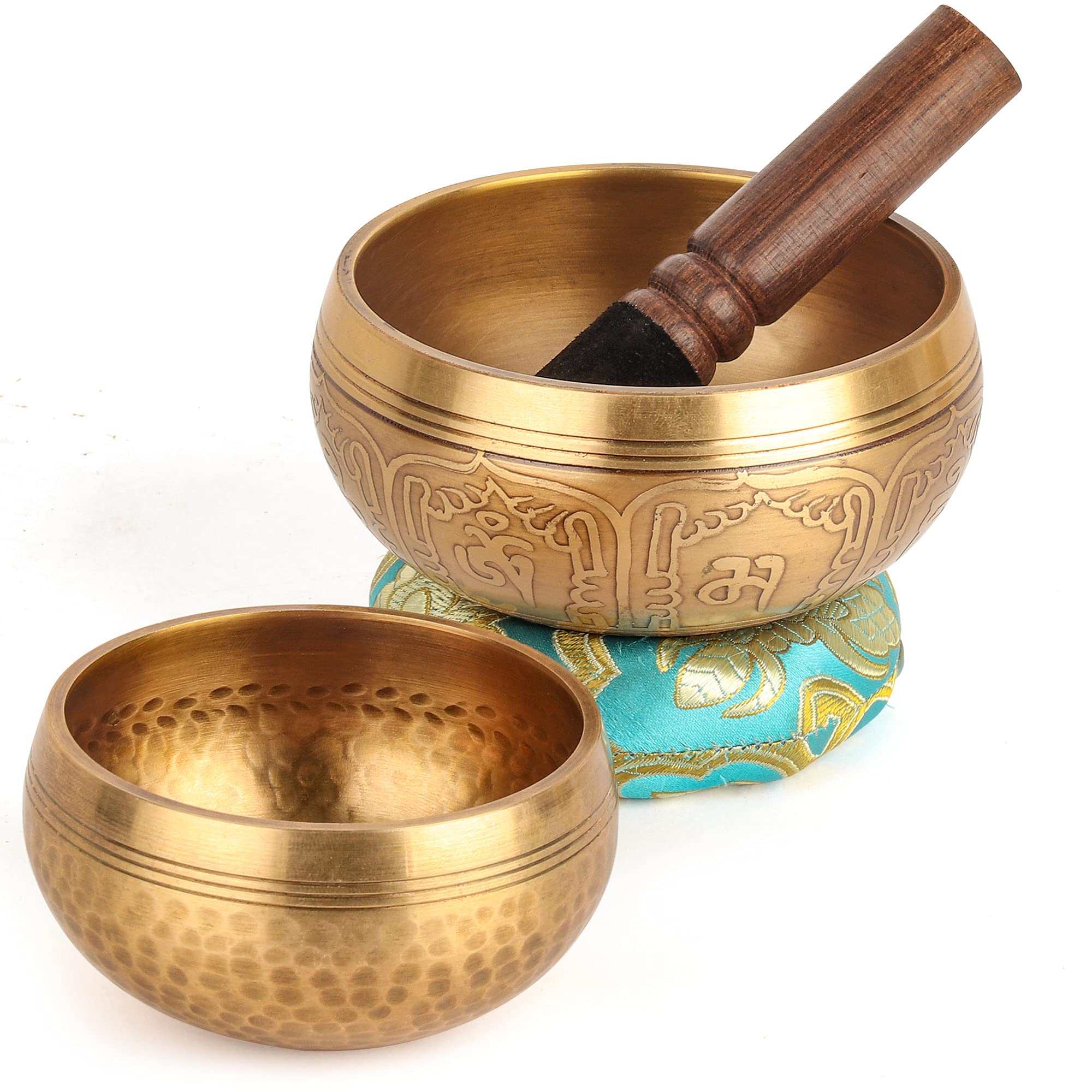 OZCHIN Tibetan Singing Bowls 2-Pack Set 100% Hand-hammered in Nepal with Silk Cushion and Mallet Meditation Yoga Chakra Christmas Xmas Gifts for Women Men