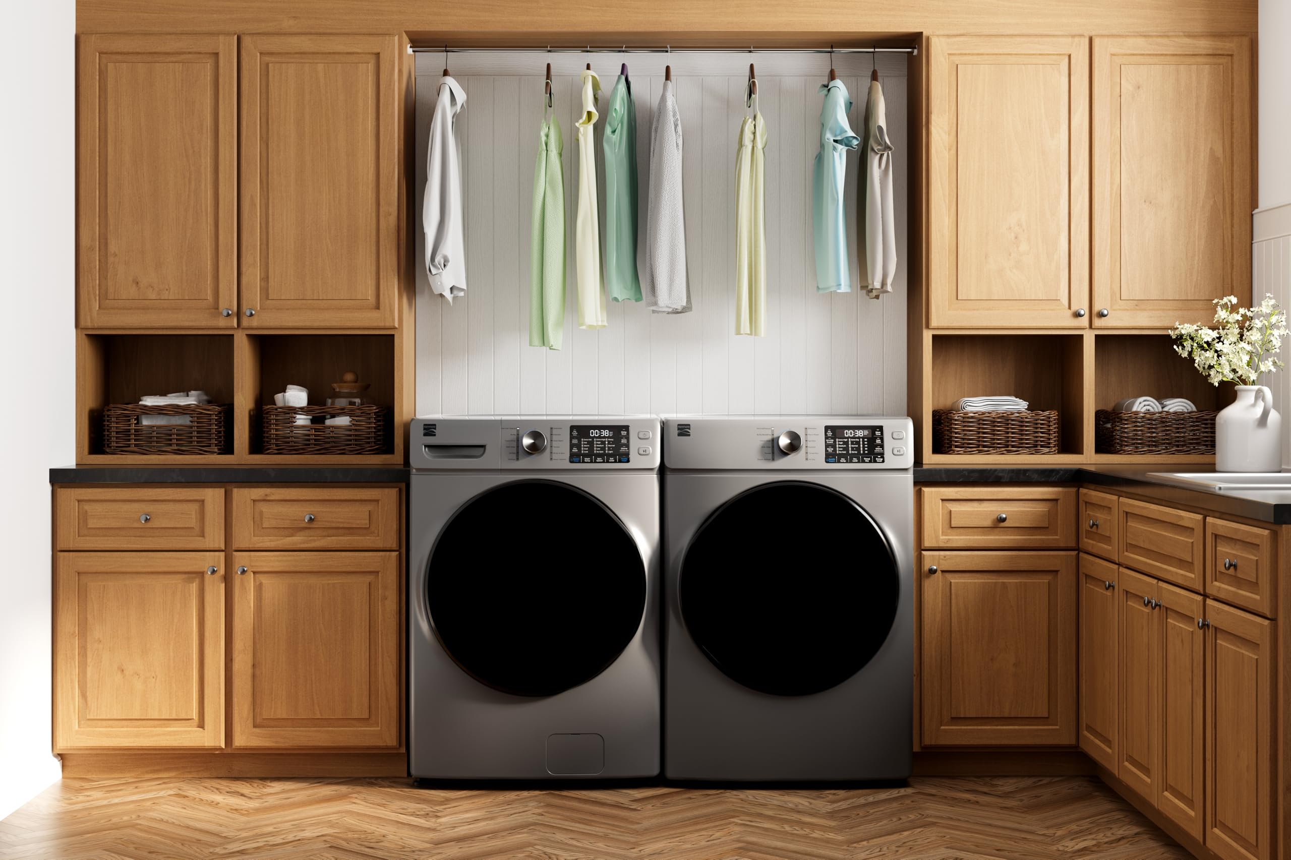 Kenmore 8.0 cu. ft. Front Load Gas Dryer - Wrinkle Guard with Accela Steam to Reduce Static and Odors - Sanitize & Smart Sensor Drying - LED - Metallic Silver