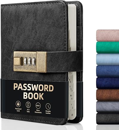 WEMATE Password Book with Lock Alphabetical Tabs 600+ Spaces Black