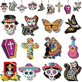 36Pcs Day of The Dead Wood Ornaments for Tree Dia De Los Muertos Decorations Indoor Sugar Skulls Hanging Sign for Dia de Los Muertos Altar Decor Mexican Fiesta Pendant Party Supplies
