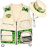 Safari Kidz Outdoor Explorer Kit - Green Camouflage Cargo Vest and Hat Set, Backyard Nature Adventures, Washable Costume, Age 3+