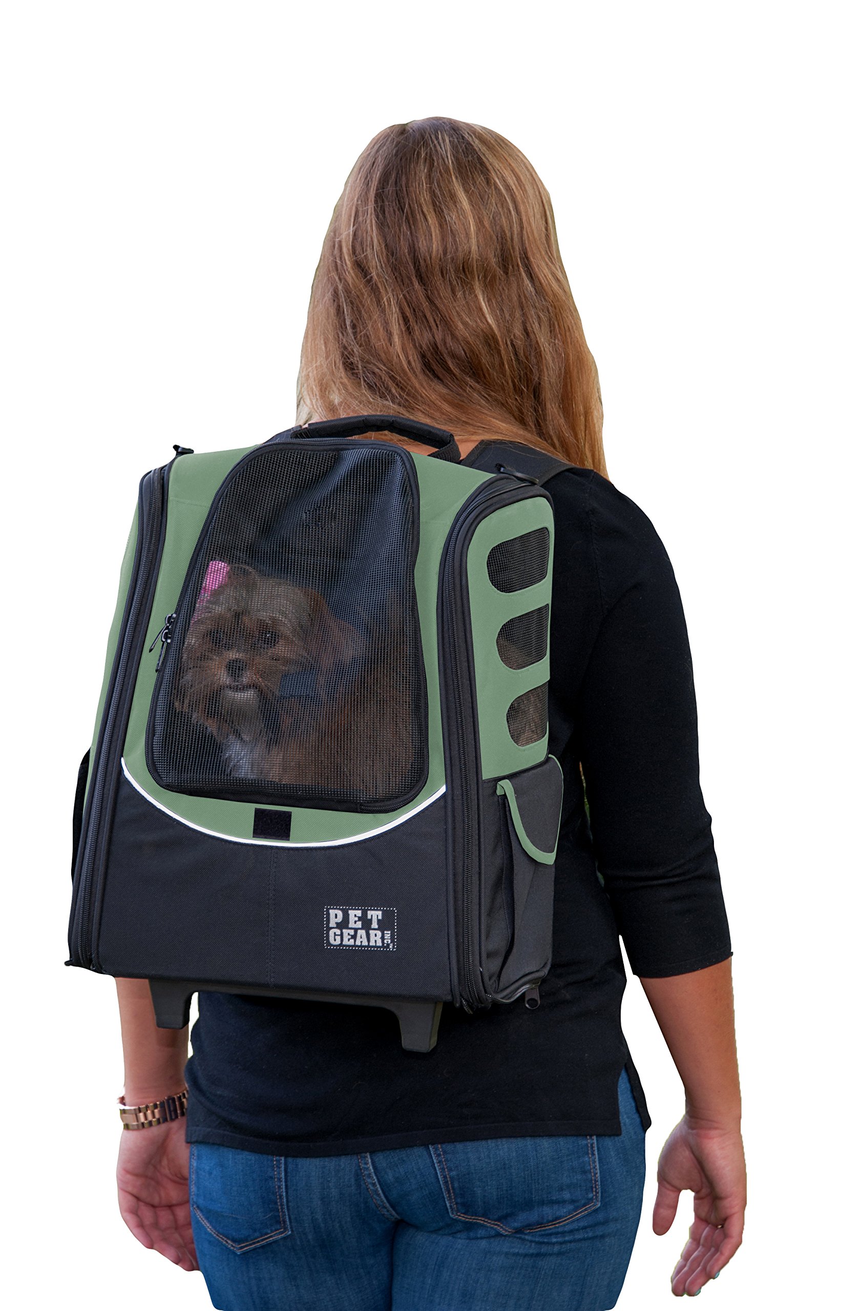 Pet Gear I-GO2 Roller Backpack, Travel Carrier, Car Seat for Cats/Dogs, Mesh Ventilation, Included T