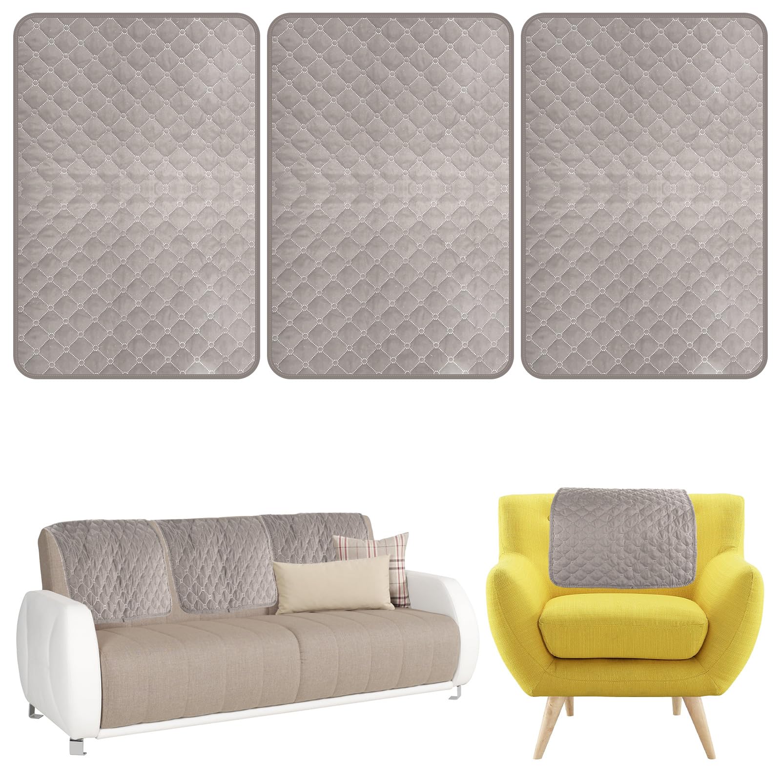 3Pcs Sofa Headrest Cover Soft Polyester Armchair Arm Cover Wear Resistant Recliner Headrest Covers 57x38cm Anti-Fade Protector for Recliner Chair Sofa(grey)