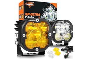 Auxbeam XP-Ultra Series 3Inch 80W Spot Flood Combo Ditch Lights, Far & Wide Amber White Cube Lights Offroad LED Bar, 9600LM Yellow Driving LED Pods with Light Covers, Pair