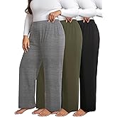 JULGIRL 3 Pack Women's Plus Size Sweatpants, High Waist Wide Leg Pants, Loose Casual Pajama Pants, Yoga Pants with Pockets