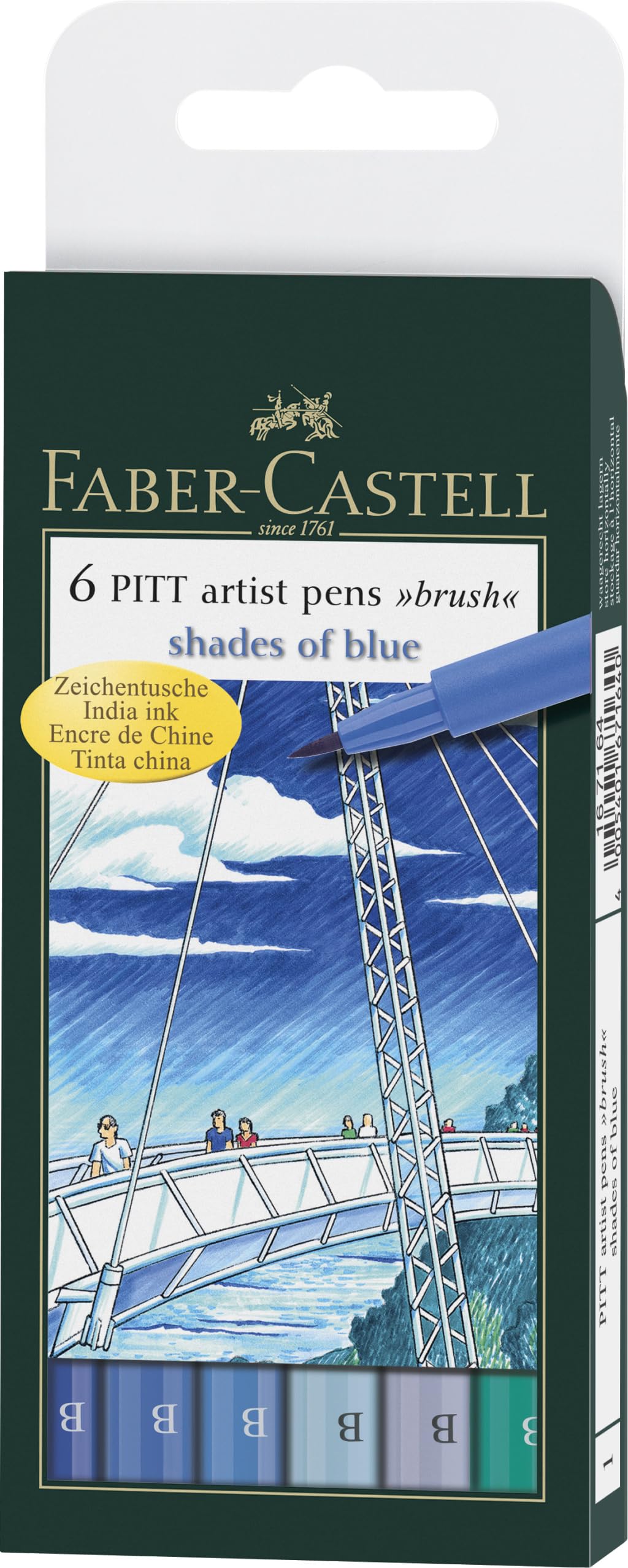 Faber-Castell Pitt Artists Shades of Blue Pen Brush (Wallet of 6) โ image 1