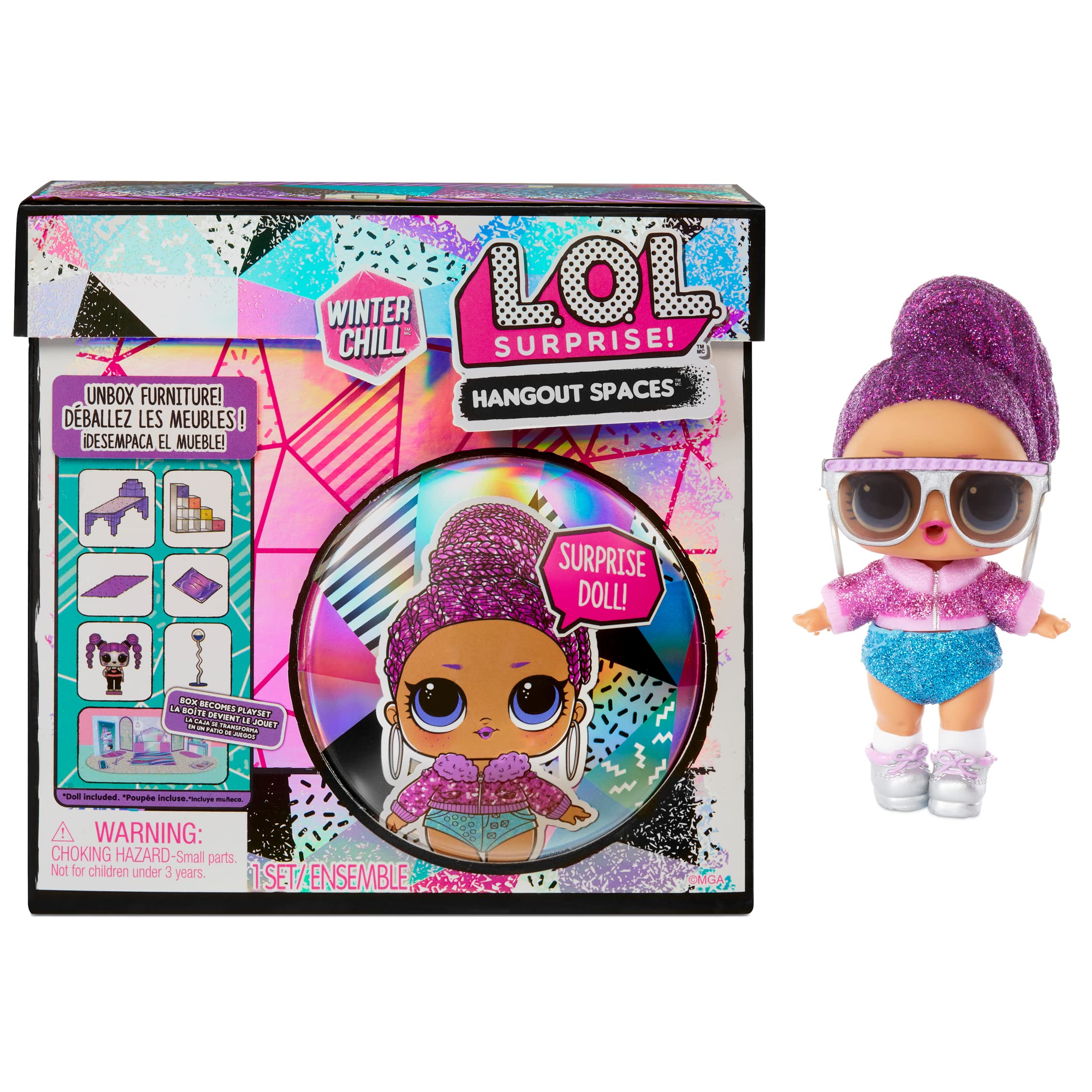LOL Surprise Winter Chill Hangout Spaces Furniture Set - BLING QUEEN - With 10+ Surprises Including Doll, Accessory, & Furniture - Fold-Out Playset- Collectable - Great Gift for Girls & Boys Age 4+