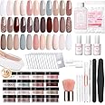 AZUREBEAUTY 130 Pcs Dip Powder Nail Kit,16 Colors Nude Pink Shine Brown Gray Dip Powder Liquid Set with Professional Remover/Top/Base Coat/Activator for Nails Art Manicure DIY Salon Women