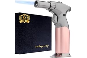 Dual Flame Butane Torch Gun - Refillable Luxury Hand Held Mini Blow Torch for Cooking, Creme Brulee, Soldering, Welding, & Resin Art - Adjustable Flame with Ignition Lock - Steel Blush by inZaynity