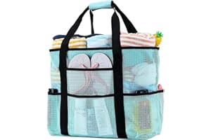 Becokan Beach Bags for Women, Mesh Beach Bag for Women Swim Pool Bag Beach Tote Bag for Vacation Zipper Closure 9 Pockets