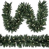 HomeKaren Christmas Garland 9 Ft by 12 Inch Prelit Fraser Fir Xmas Garland with 50 Lights, Real Like Lush and Classics Green Style for Indoor Outdoor Home Decoration (Brief-Classic_Plug-in)