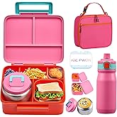 MAISON HUIS Bento Box for Kids with 8oz Soup Thermo, Leak-proof Lunch Food Containers with 5 Compartment, Insulated Lunch Bag & 17oz Stainless Steel Water Bottle for School, Trvael