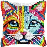 veirousa Colorful Cat Latch Hook Kits for Adults Beginners, Cute Animals Latch Hook Pillow Kit Pre-Printed Latch Hook Rug Kits Cross-Stitch Embroidery Cushion for Home Sofa Decoration 17x17 in.