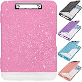 Glitter Clipboard with Storage,Storage Clipboard with Pen Holder,A4 Binder Clip Boards 8.5x11 with Low Profile Clip,Side Opening Sparkle Clipboards, Clipboards Folder for Office Supplies-Rose Pink
